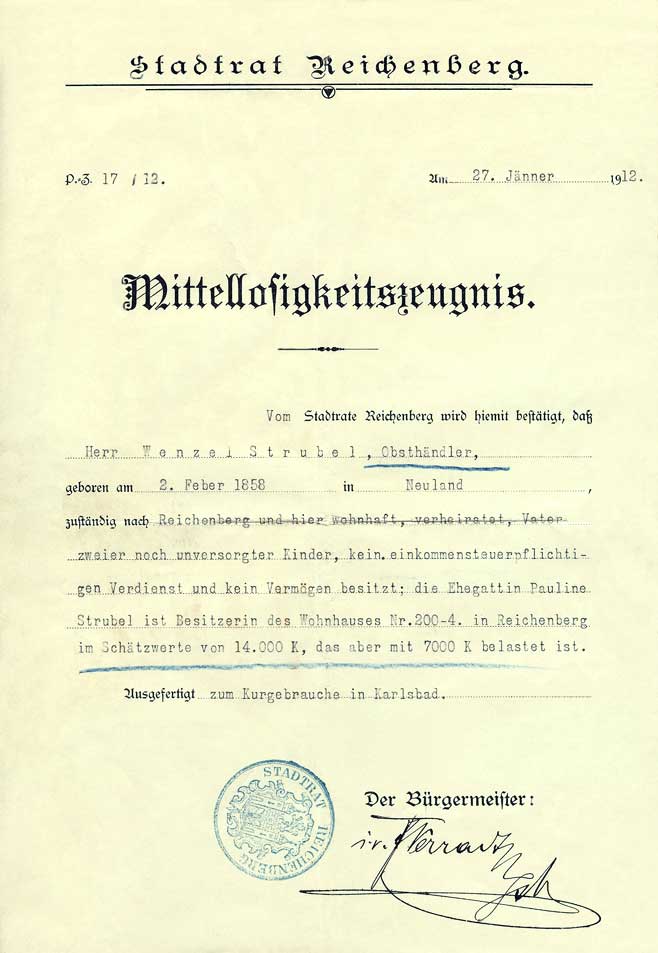 Mittellosigkeitszeugnis