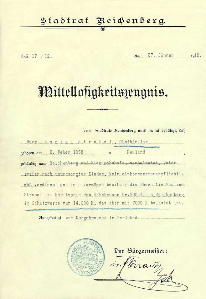 Mittellosigkeitszeugnis